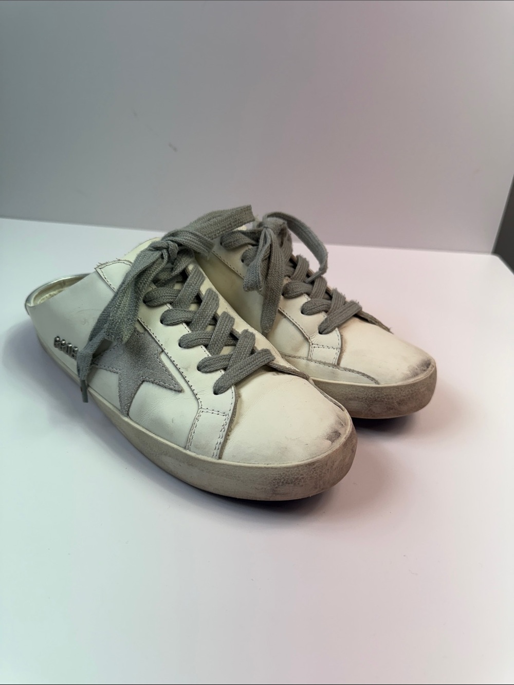 Golden Goose White Sneakers with Gray Laces